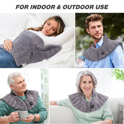 Heated Neck and Shoulder Wrap, Weighted Heating Pad for Pain Relief, 3 Heat Settings, Plug-in & Portable, Gift for Women Men