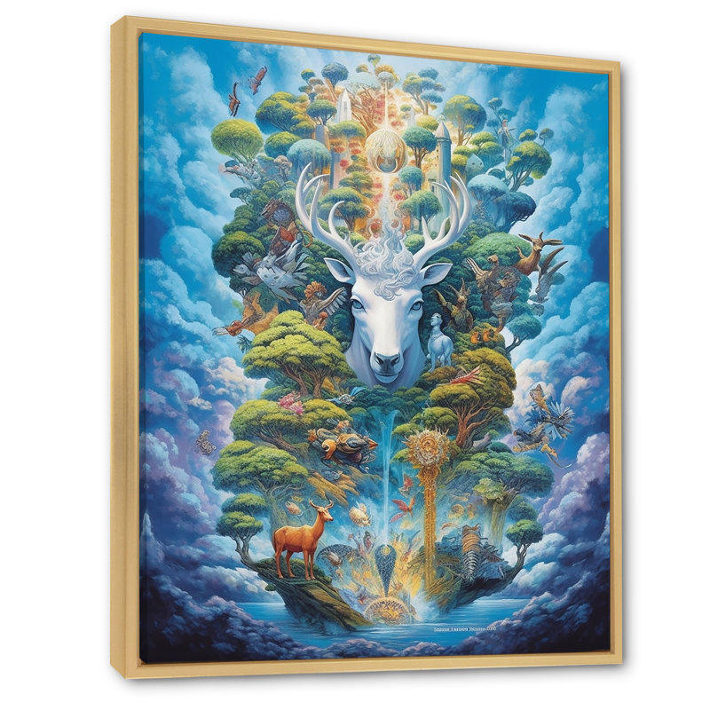 «Majestic Deer In Magical Forest I», reproduction sur toile, H 32 po x l 24 po, Cadre naturel flottant
