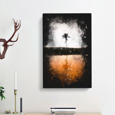 Reflection of a Palm Tree in Hawaii - Wrapped Canvas