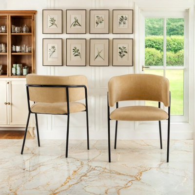 Ensemble de 2 chaises de salle à manger rembourrées modernes avec pieds en métal et dossier incurvé