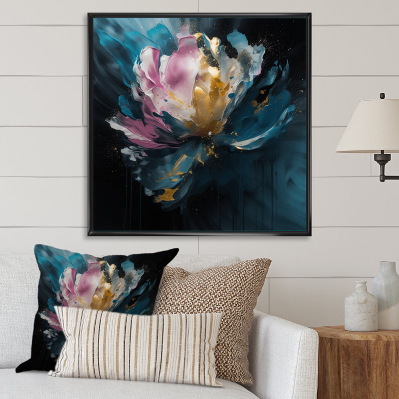 "Blue Pink Pe pivoines Artistry II", reproduction d'art sur toile, H 36 po x l 36 po x P 1,5 po, Cadre flottant noir