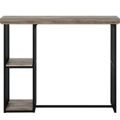 Table à 2 tablettes à hauteur de comptoir en chêne et noir sablé - pour le travail de style industriel