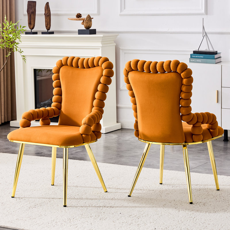 Ensemble de 2 chaises à chaîne boule, chaises de salle à manger Puffy Bubble, Orange