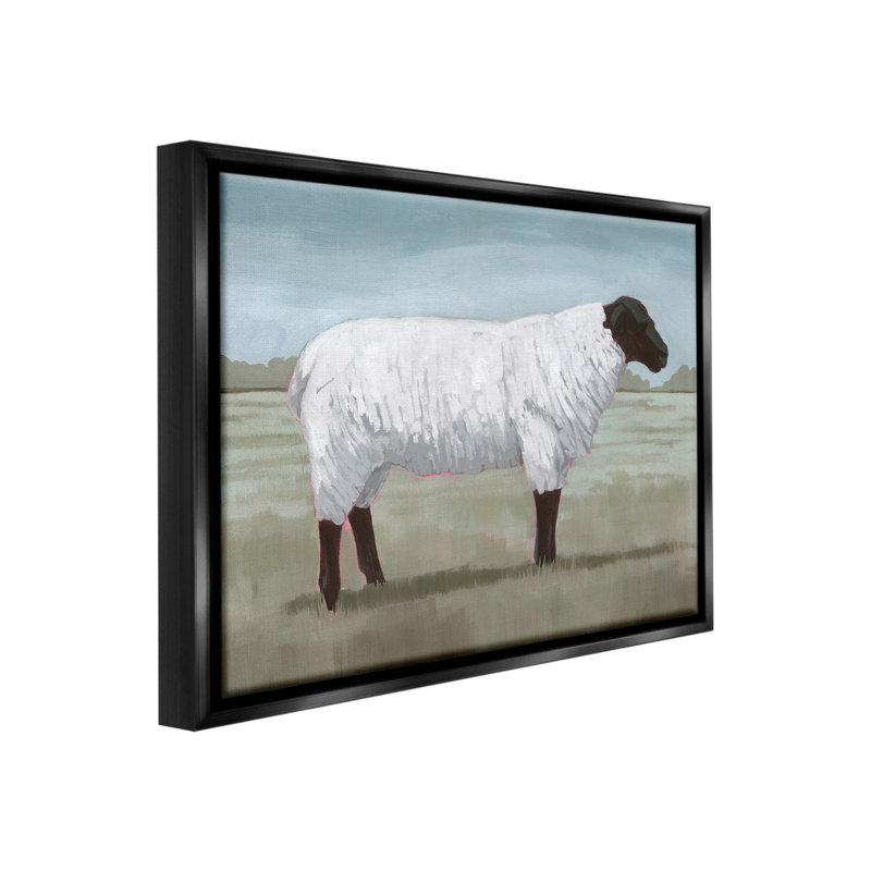 «Sheep On Farm Peinture» par Grace Popp sur, Cadre flottant noir de jais, H 17 po x l 21 po