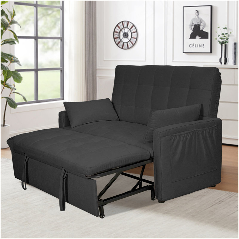 61-Inch Large-Size Living Room/Bedroom Fabric Sofa Bed Combination, Reinforced Iron Frame, Storage Pocke On Both Sides, Adjustable Backrest.