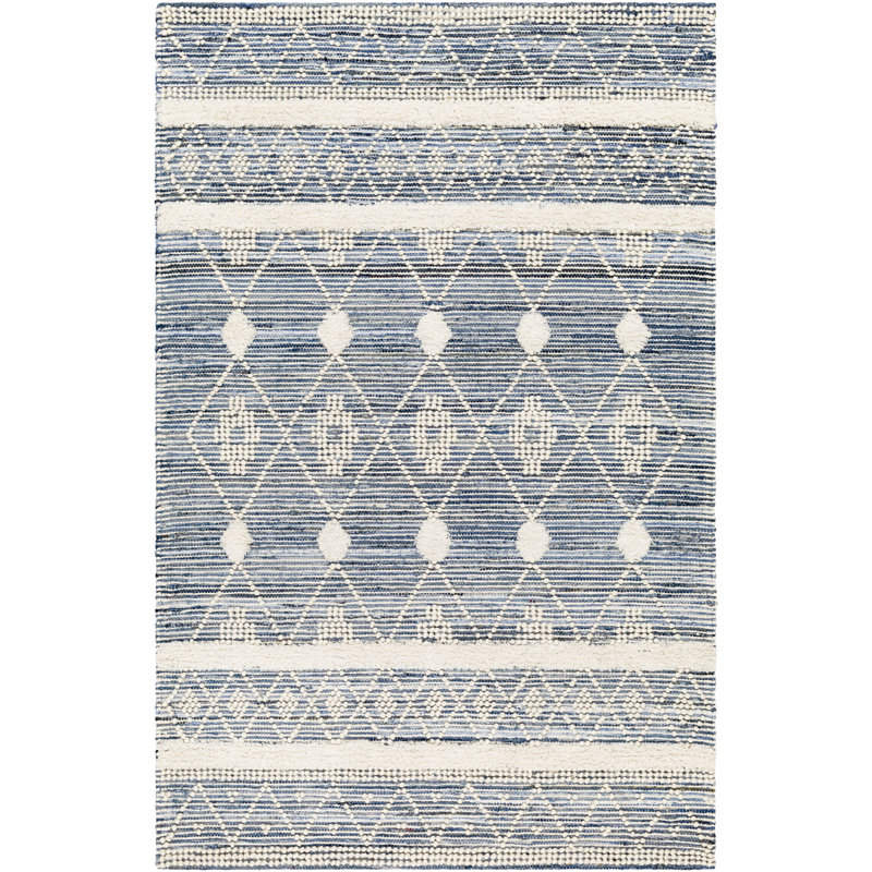 Tissu tissé à plat Andersonville avec motif géométrique bleu / ivoire, Rectangle 9 pi x 12 pi