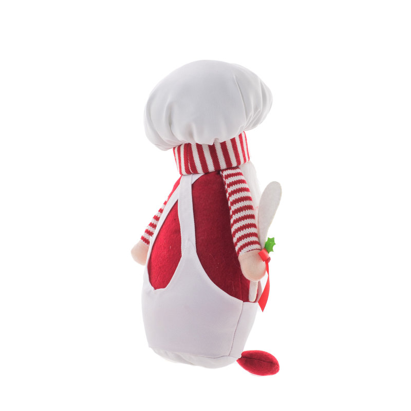 Tissu blanc / rouge avec chef gnome tenant une spatule