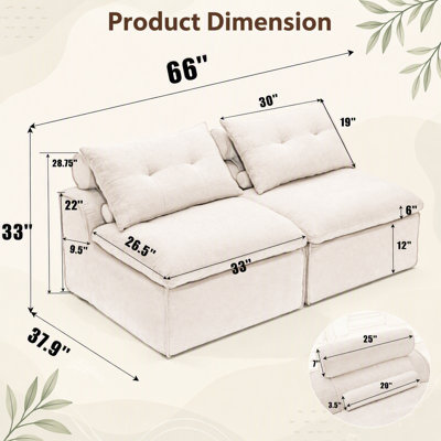 Canapé modulaire polyvalent avec tissu doux et coussins multiples pour la détente