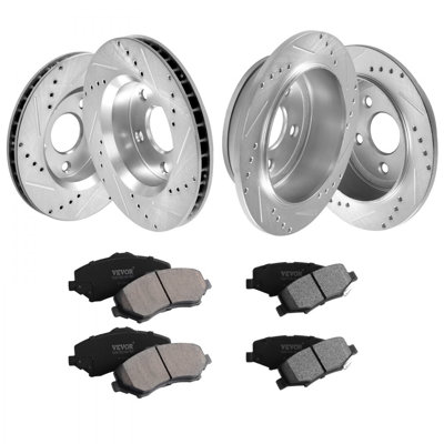 Drilled Slotted Front&Rear Brake Rotors Pads Kit for 07-2017 Jeep Wrangler