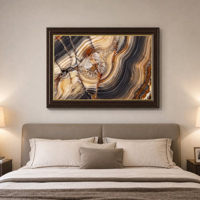 Art mural en toile polie brun et beige avec lignes ondulées