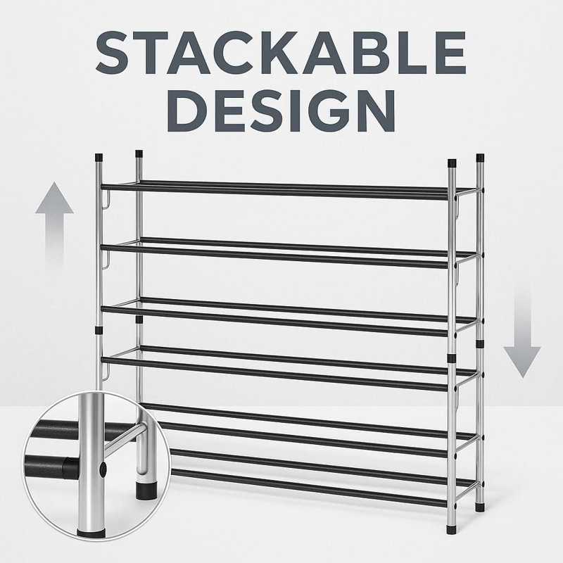 Étagère à chaussures extensible USTECH 3Tier Étagère de rangement réglable en métal