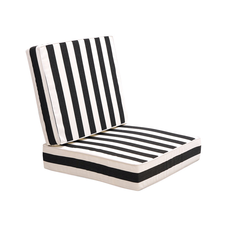 Outdoor Seat Cushion Set Deep Seating Patio Cushion Set Thick Cushions 23.6"x23.6"x5”,Black Stripes, 25.6" W x 25.6" D