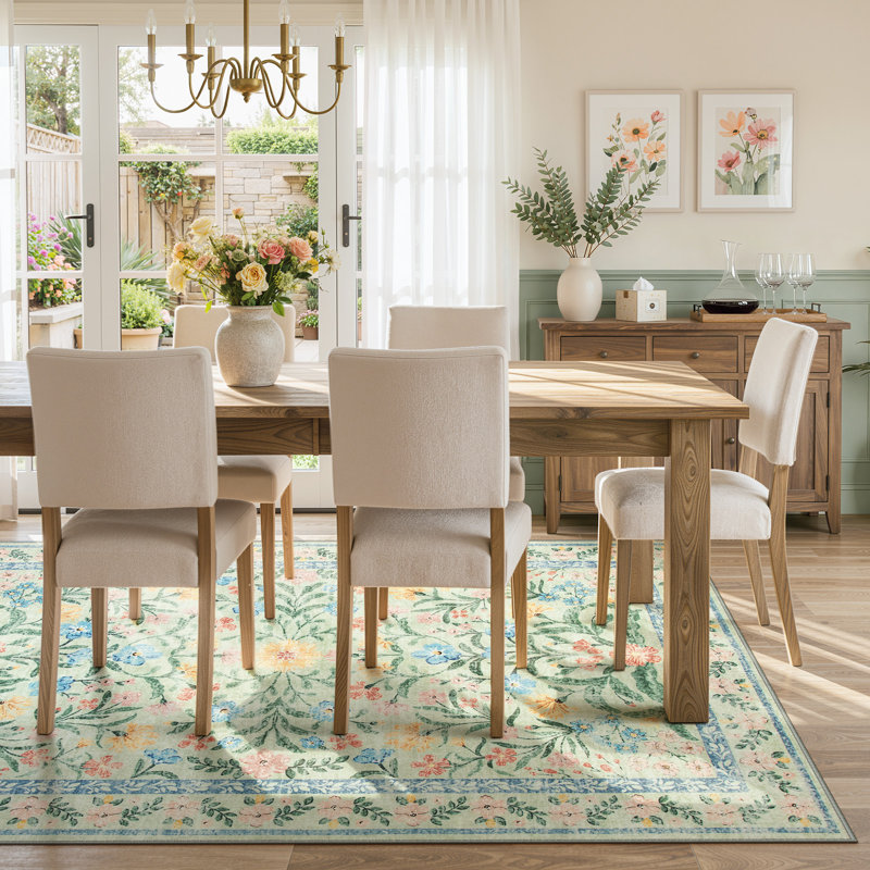 Kaldi Kaldi Oriental Botanical Floral Machine Washable Area Rug with Non-Slip Backing for Living Room, Dining Room, Bedroom