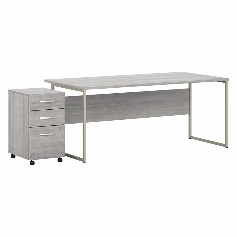 Desk And 3 Drawer Mobile Pedestal, Platinum Gray, 29.91" H x 59.45" W x 29.37" D