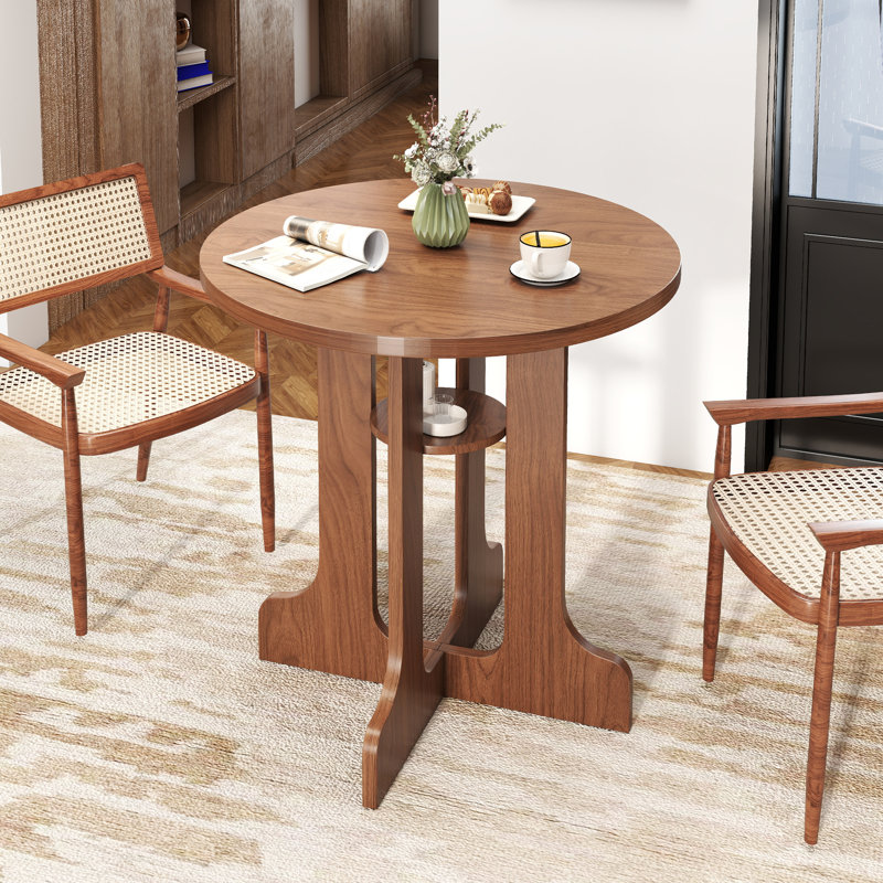 31.5 Inch Round Dining Table, Modern Small Kitchen Table For 2-4 With Storage Shelf, Black