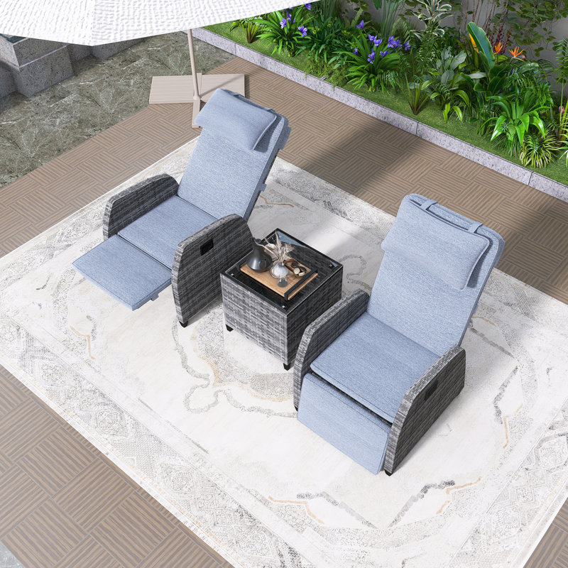 Chaise longue d'extérieur en rotin pour deux personnes avec table basse, angle de dossier réglable, matériaux en acier galvanisé, convient pour la cour, la piscine, le balcon, facile à installer