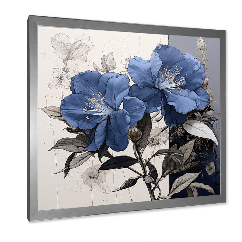 Impression florale sur fond de rhododendron, Cadre simple argenté, H 30 po x l 30 po x P 1 po