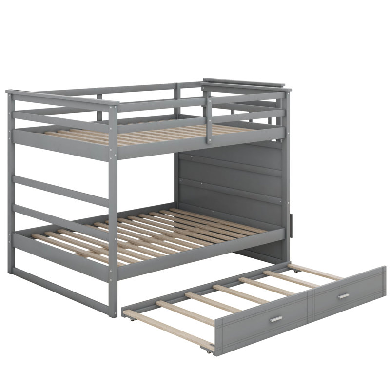 Hanli Full over Full Bed with Built-In Stairs , Trundle Bed Included, Gray