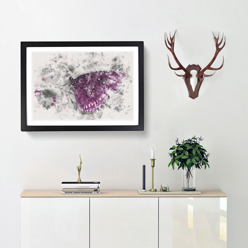 Butterfly upon a Flower - Picture Frame Painting Print, Black Framed, 36cm H x 48cm W x 2cm D