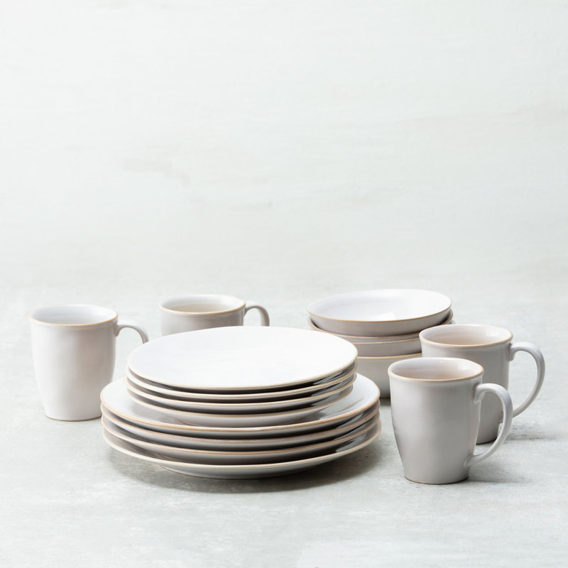 Fortessa Bordo Stoneware, 16 Piece Dinnerware Set (Service for 4), Ivory, Ivory