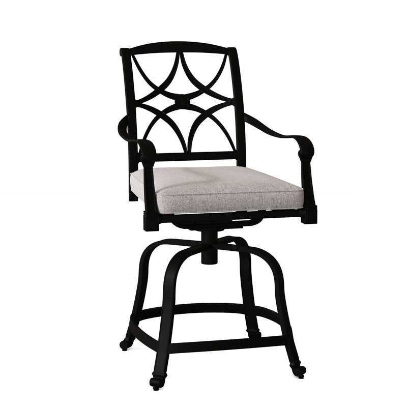 Wiltshire Outdoor Swivel Bar Stool, Textured Black, Canvas Bird's Eye Sunbrella® Canvas, 26.5"