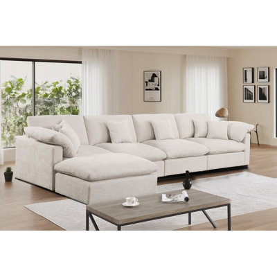 153" L-Shaped Sectional Module Sofa Cloud Beige Couch With Removable Ottoman&Cushion