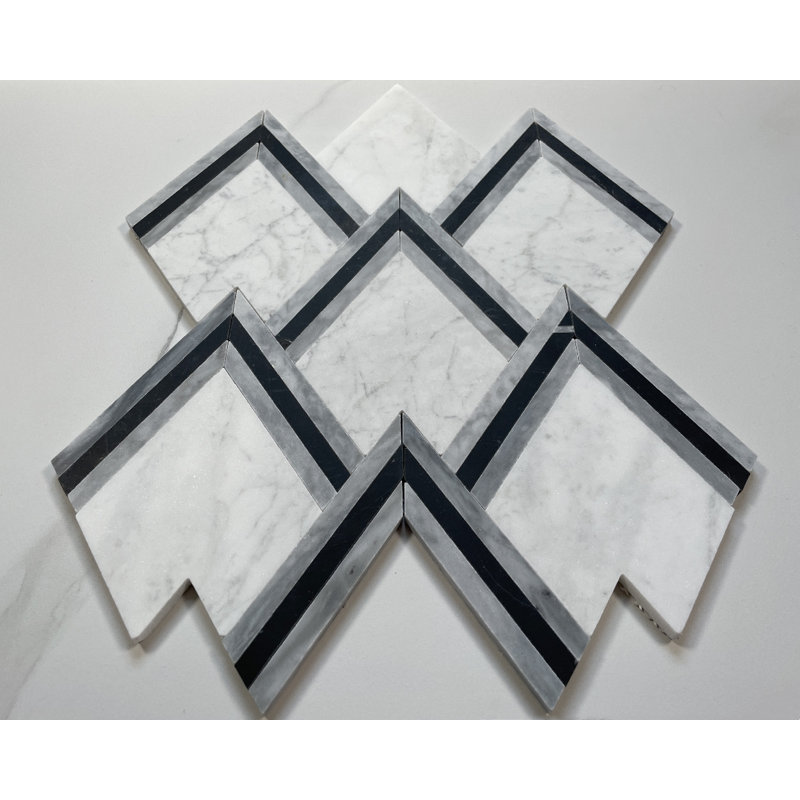 Carreau de mosaïque en marbre à chevrons 9 po x 11 po