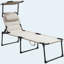 Chaise longue pliante avec auvent pare-soleil, cadre réglable en acier Oxford à 4 niveaux réglable blanc crème