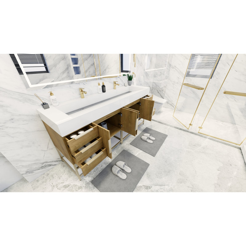 Ensemble de meuble-lavabo double 71 po Ridley, Chêne, Blanc lustré