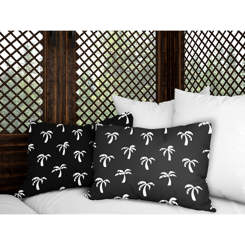 Floral Outdoor Reversible Throw Pillow, Black
