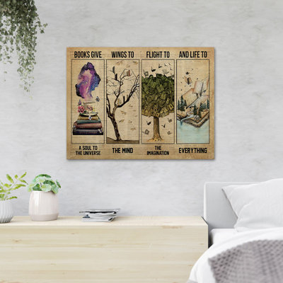 Livres avec des scènes de la nature - Livres donnant une âme à l’univers - 1 pièce, impression d'art graphique rectangulaire sur toile tendue