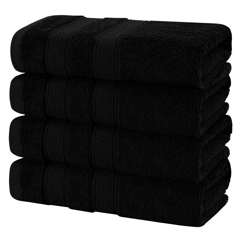 100% Cotton 4 Piece Hand Towels For Bathroom, Black