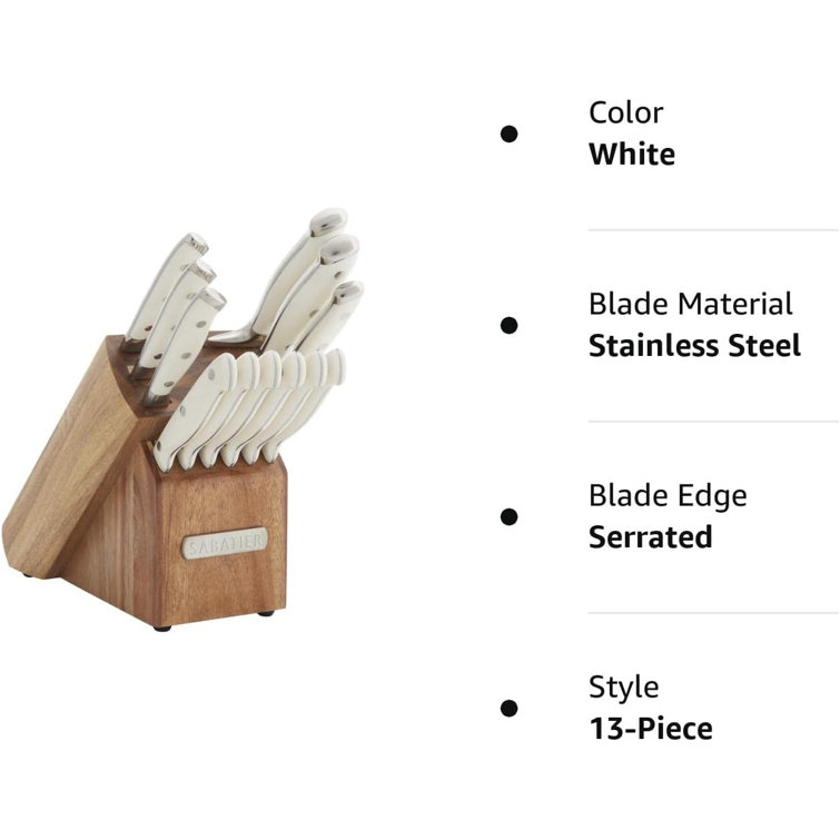 Sabatier Forged Triple Rivet Knife Block Set, 18-Piece, White