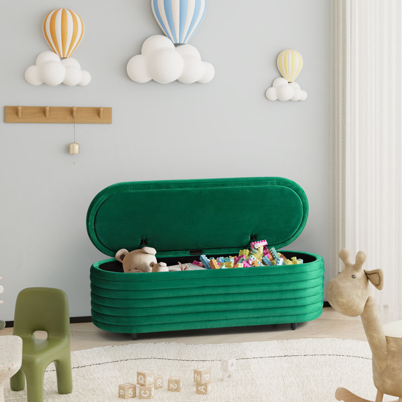 Banc de rangement rembourré en polyester Farrah, H 18,1 po x l 54 po x P 19 po, Vert