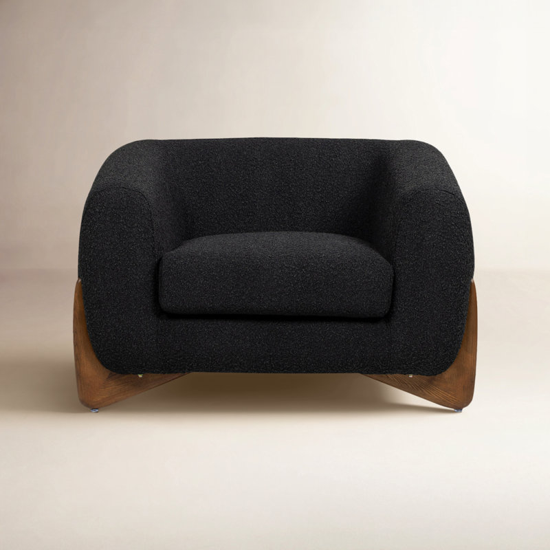 Amala Upholstered Barrel Chair, Black Boucle