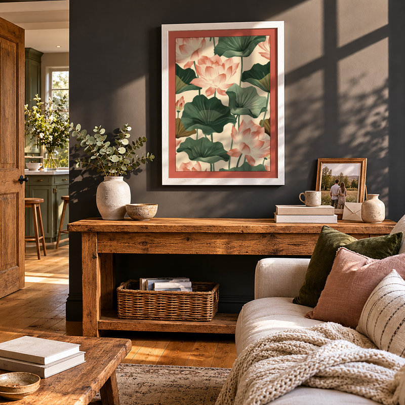 Lotus Blossom Study Botanical - Framed Print, A1 - 84.1 x 59.4 cm, White