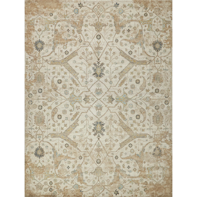 Artisan Power Loomed Wool/Nylon Oriental Area Rug in White/Ivory/Brown, Rectangle 6' x 9'
