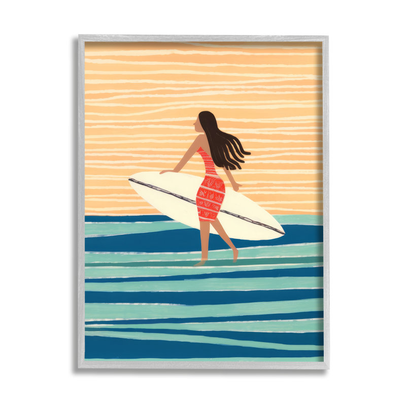 Gray Framed Abstract Surfer Girl Canvas Print, 11 x 14