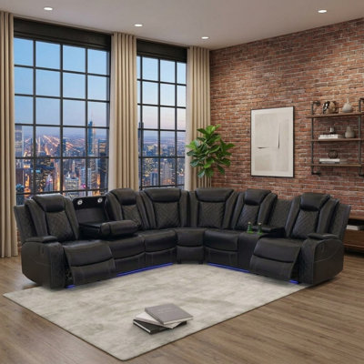 210”Breathing Leather Power Reclining Theater Sectional,LED Lighting (Set of 3)