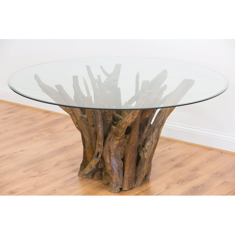 Wallis Round Glass Top Solid Wood Base Dining Table