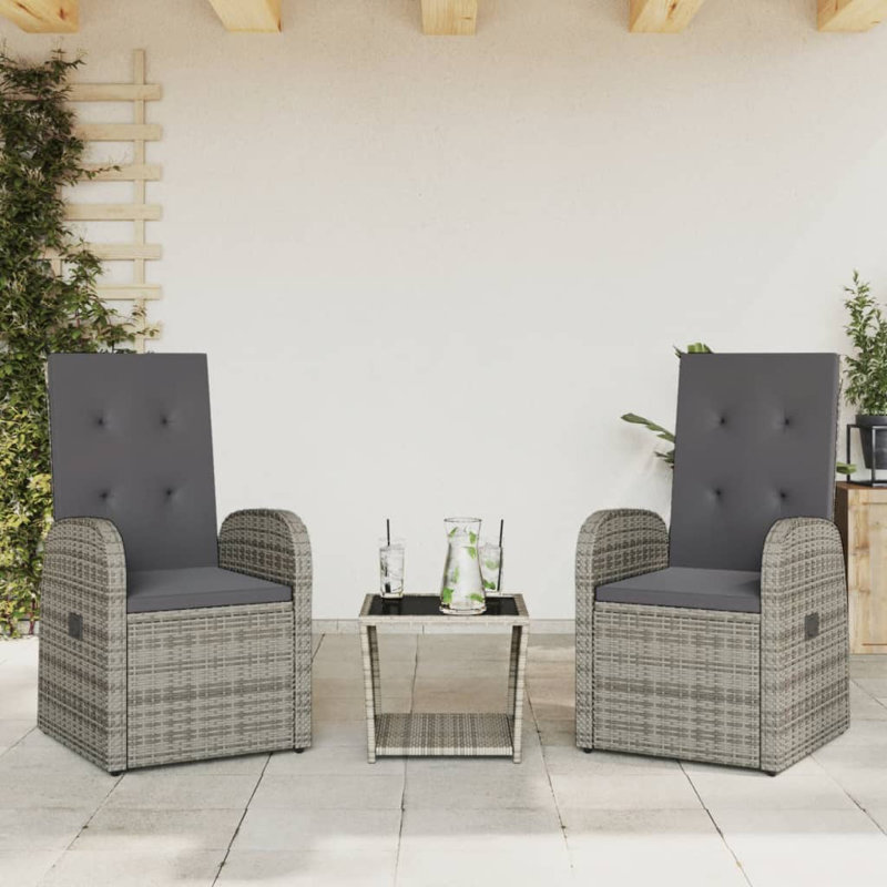 Red Barrel Studio® Patio Dining Set With Cushions Gray Poly Rattan, 2