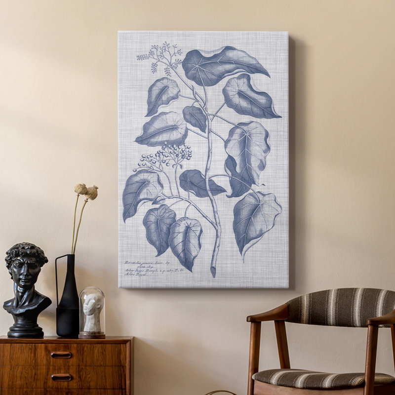 Bleu marine et lin botanique - galerie Cavas sur mesure, H 48 po x l 32 po
