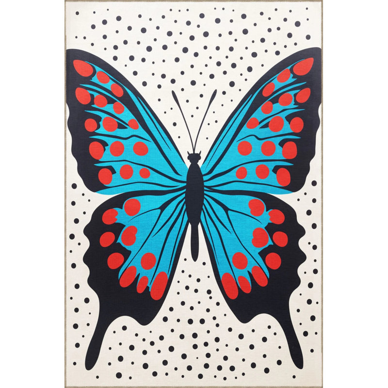 Creative Modern Decorative Carpet With Blue Beige Theme And Butterfly Pattern, Runner 2'6" x 9'11"