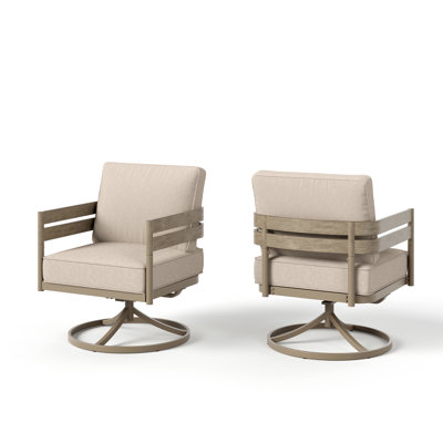 Outdoor Swivel Chairs – Faux Wood Frame, Cushioned Seating