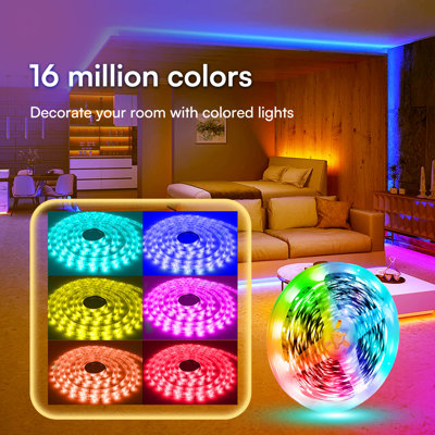 Daybetter Bluetooth Rgb Led Strip Light Kit - 65.6ft Smart App & Remote Control, 24-key Remote, 24v Power Boost, Multi-color Flexible Lighting For Parties & Living Room (bare Board)