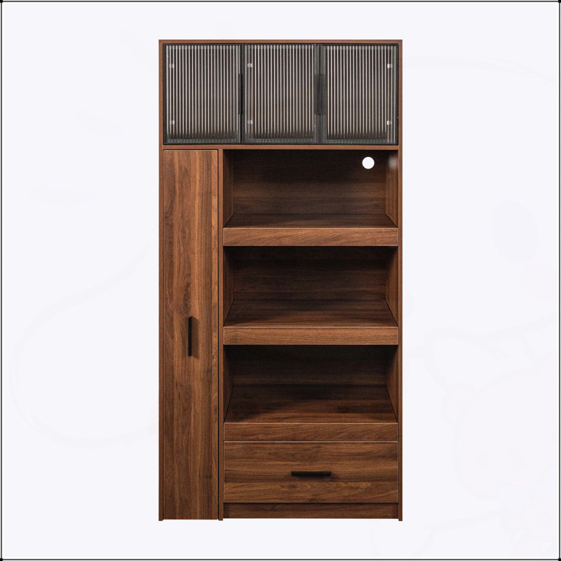 Grand garde-manger avec tablettes coulissantes multifonctionnelles, tiroir et porte en verre à cadre en aluminium pour un rangement organisé