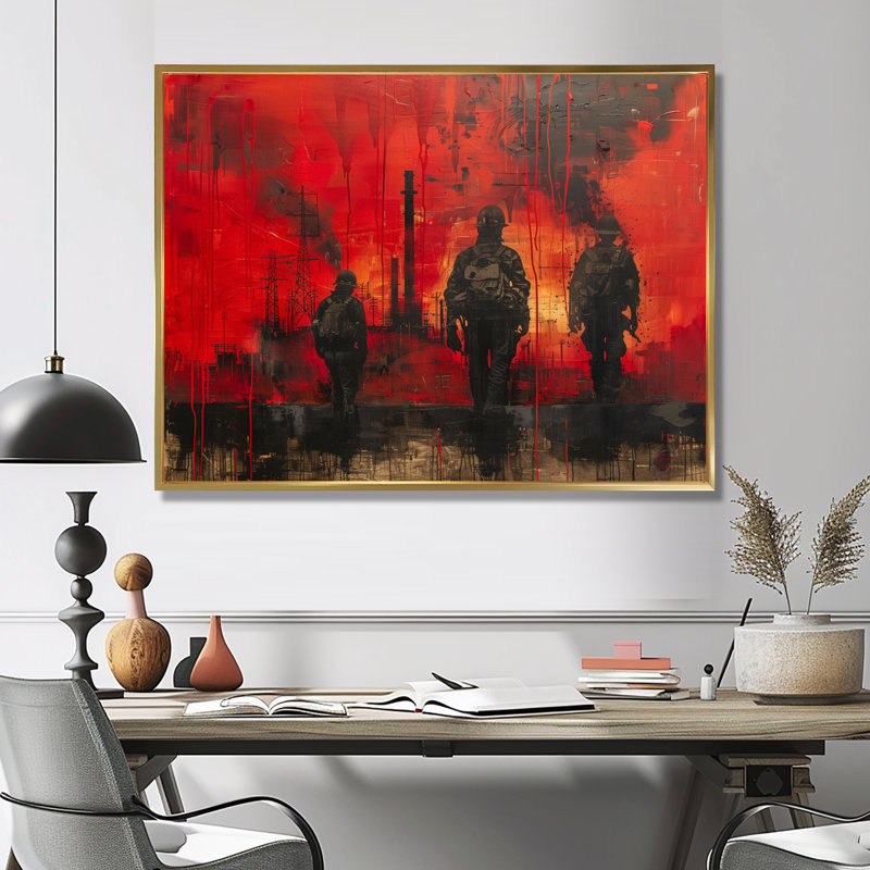 Décoration murale rouge et noir Power Surgeon Power Plant I - Power Plants, Cadre flottant doré, H 30 po x l 40 po x P 1,5 po