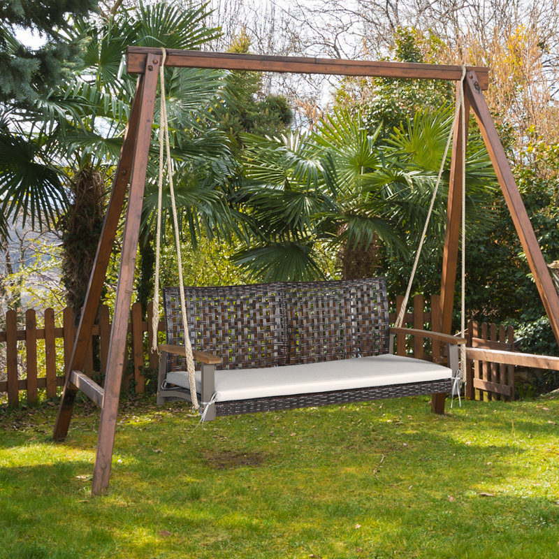 Kamien 2 Person Porch Swing, Brown, Off White, 51.5"
