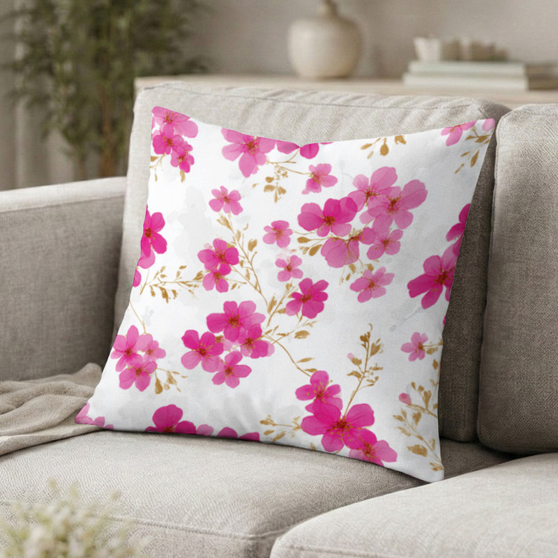 Coussin Floral - coussin imprimé fuchsia rose, H 18 po x l 18 po