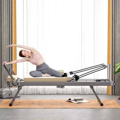 Foldable Pilates Reformer with Adjustable Resistance and High-Strength Springs for Home Workouts